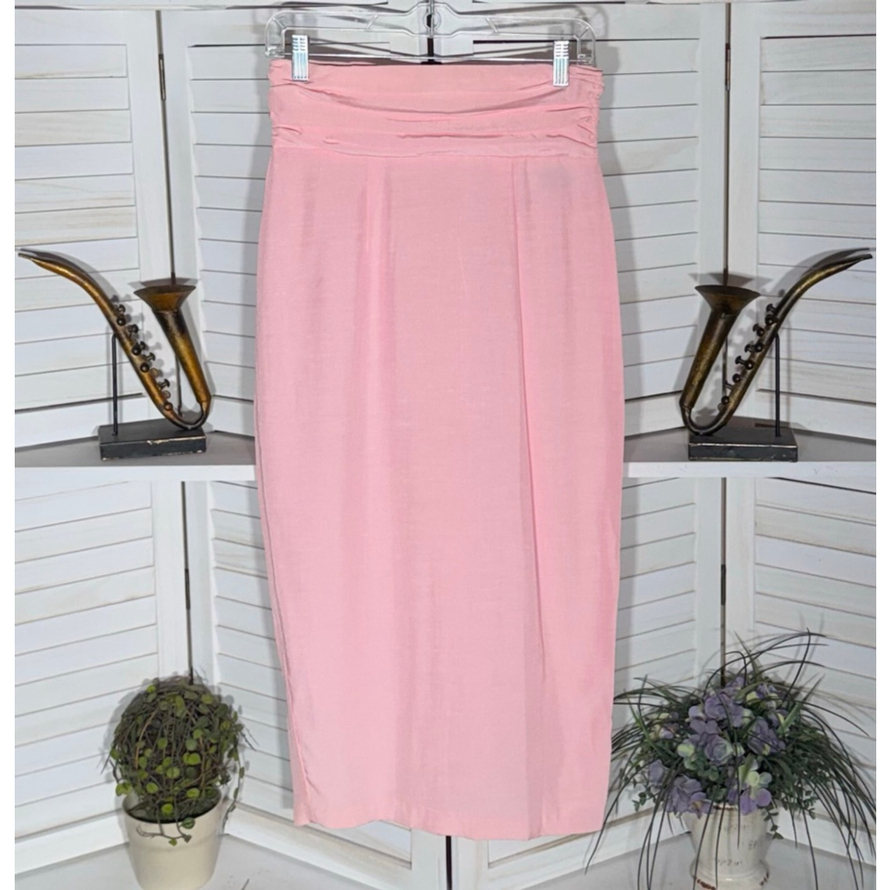 Vintage 80s 90s light pink skirt pencil midi Emily in Paris 40s 50s vibes sz XS